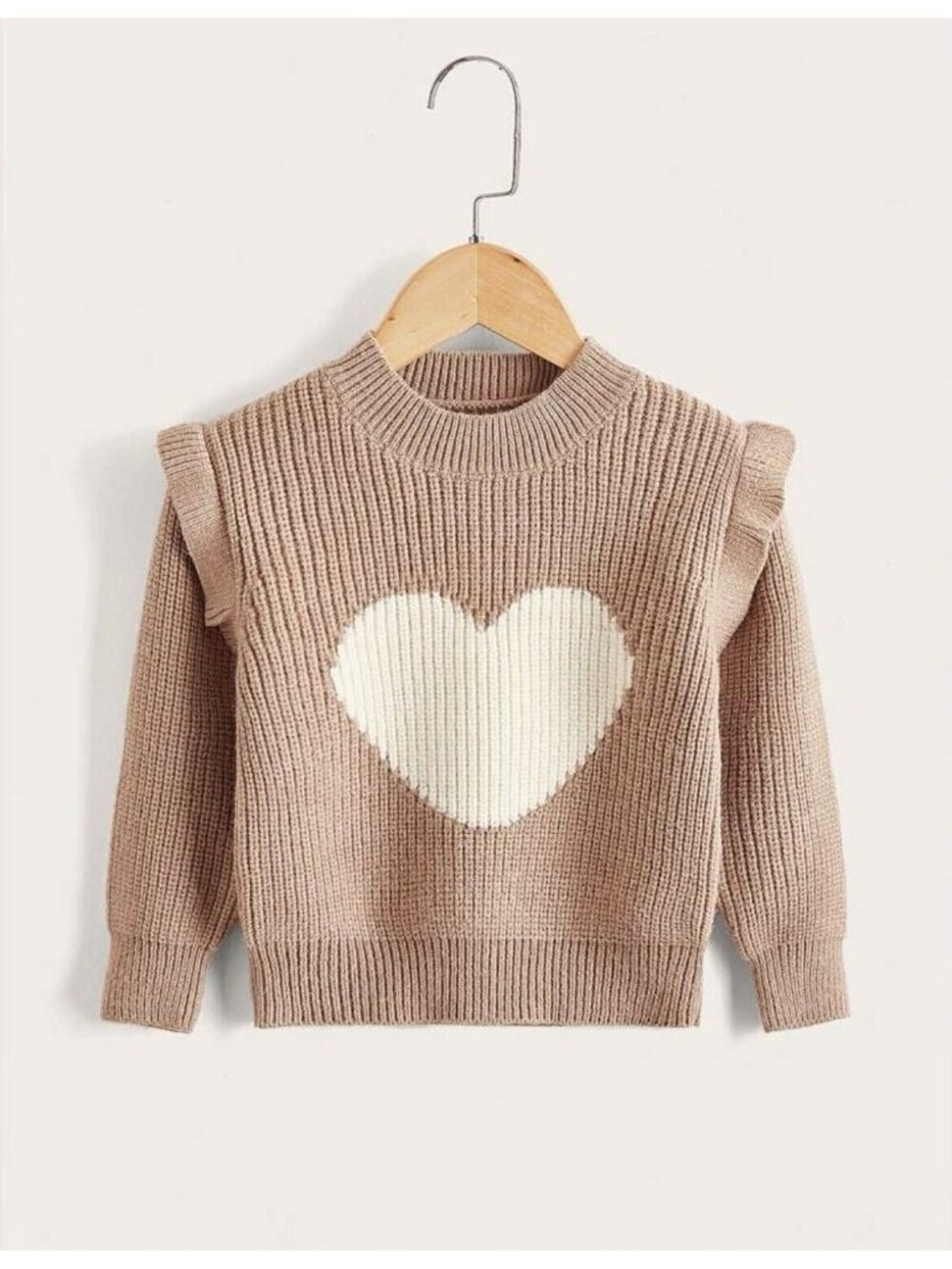 Toddler Baby Girl Heart Knit Frilled Ruffle Sweater Top Dusty Pink Soft Warm 2T